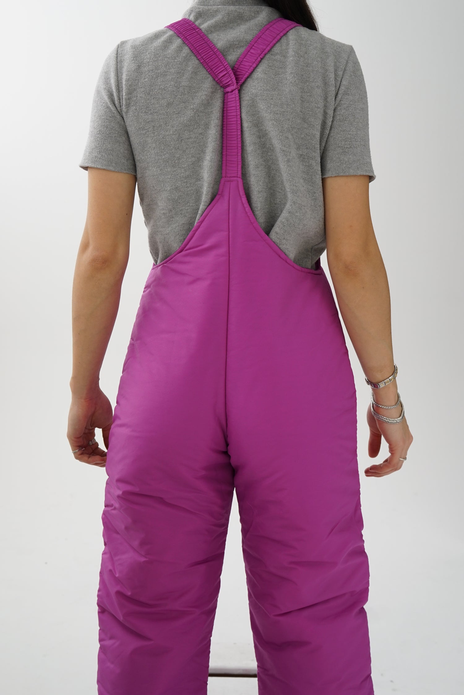 Vintage magenta overalls snow pants for women size S