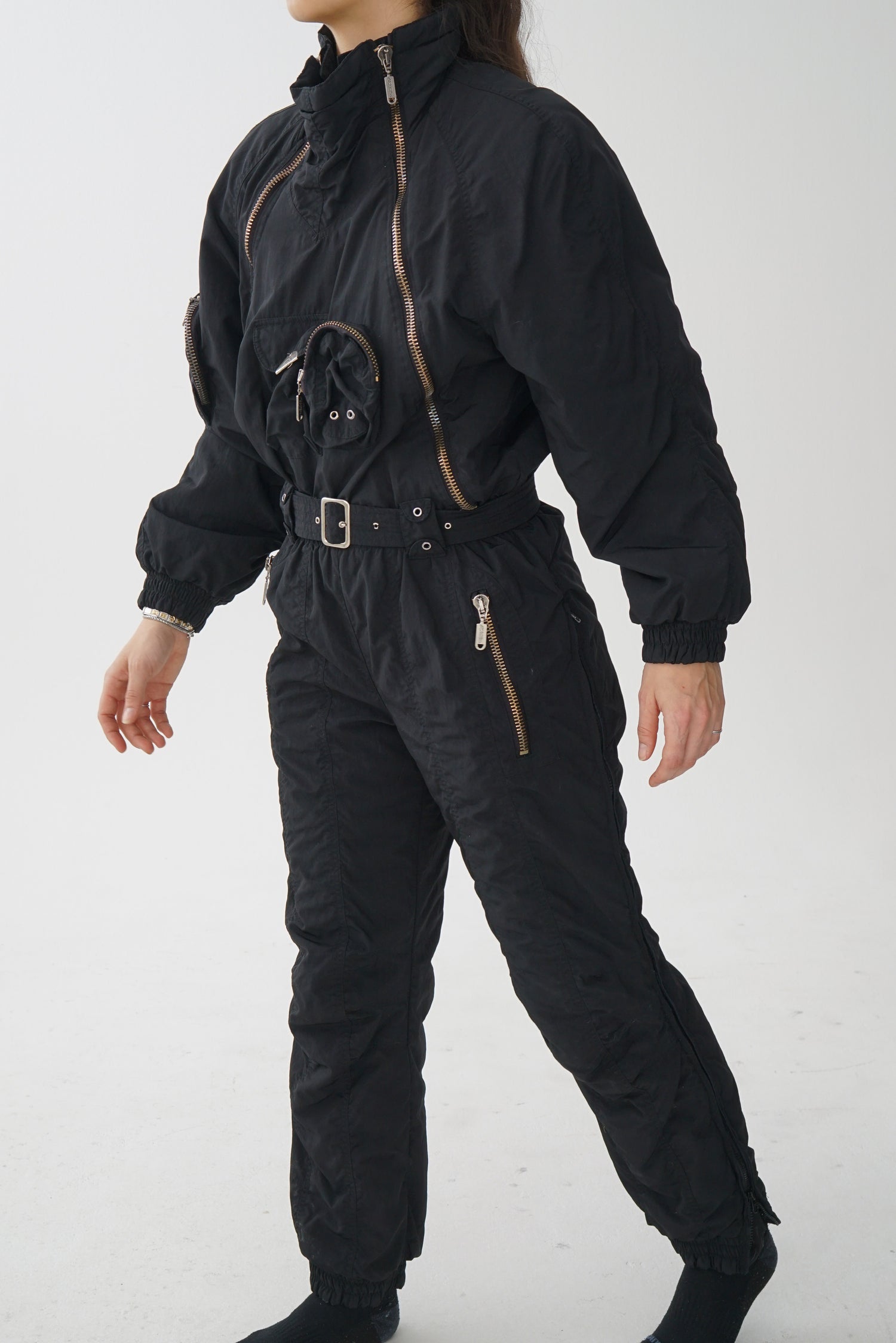 Ensemble de ski une pièce rétro noir Kitex pour femme taille 10 (S)