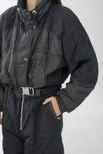 Charger l&#39;image dans la galerie, One piece vintage Etirel ski suit, snow suit noir avec métallique unisex taille XXL

