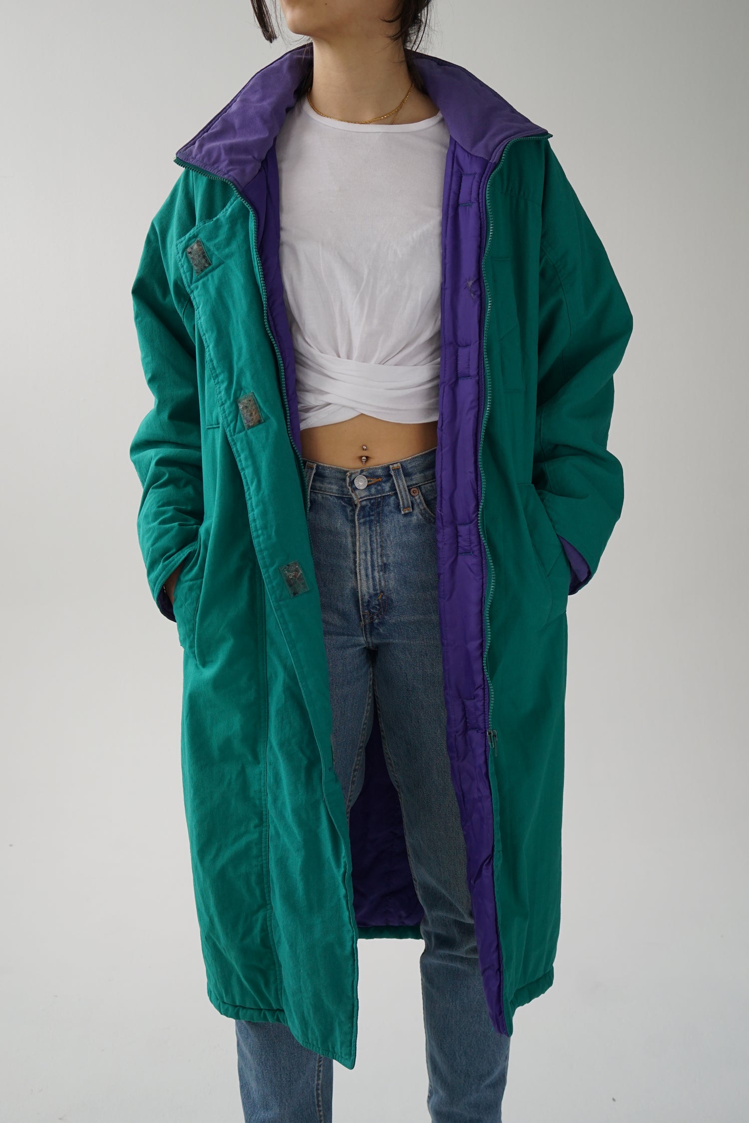 Manteau long vert vintage M-L