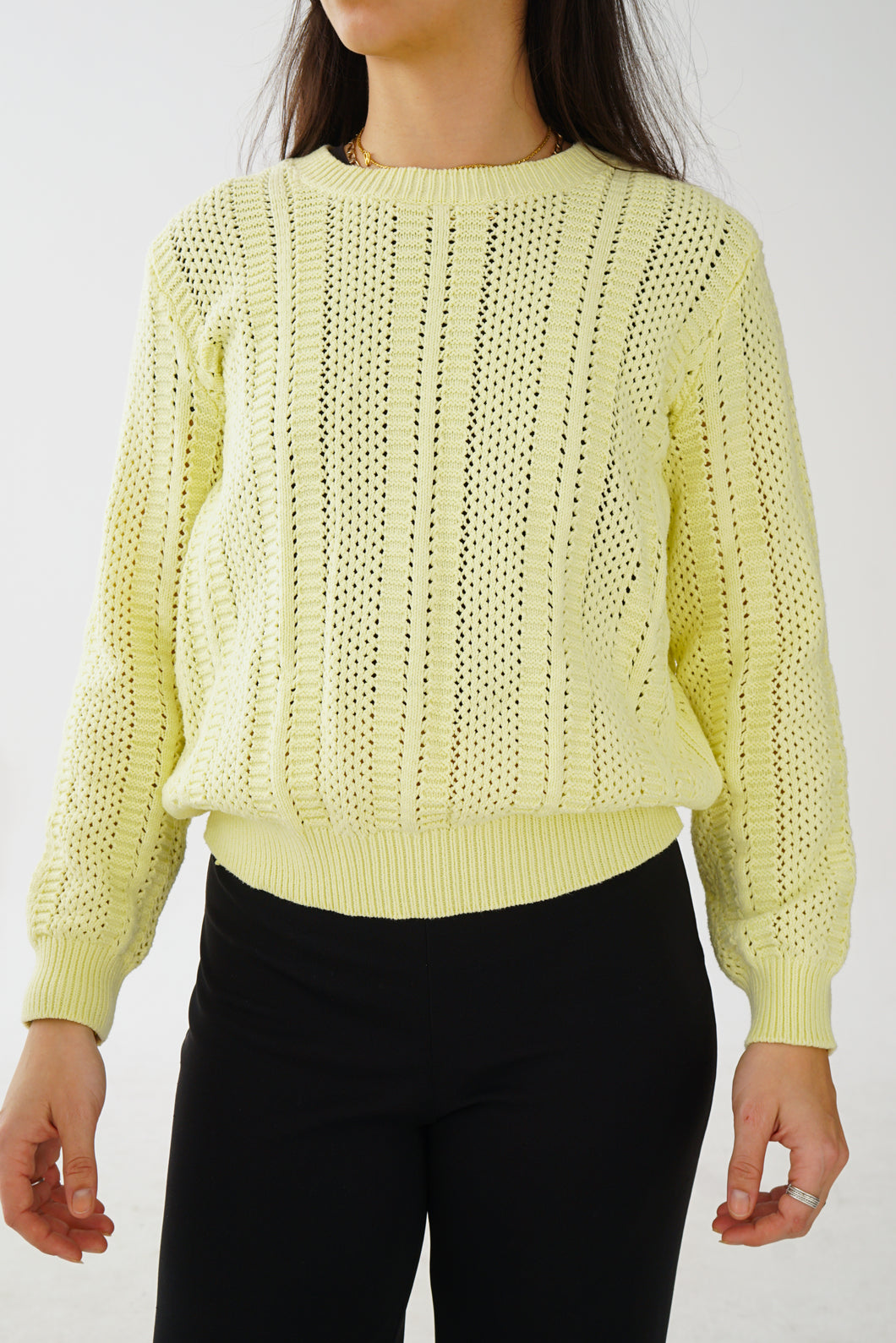 Chandail tricot vintage jaune pâle pour femme taille S
