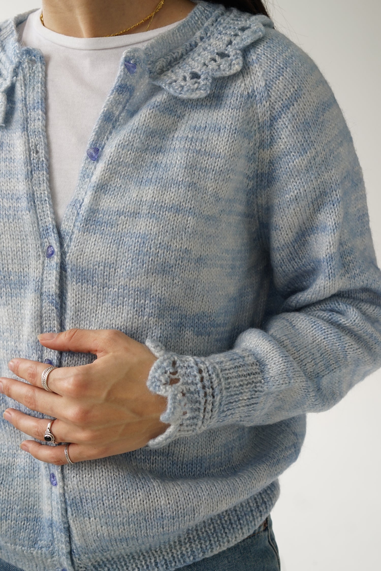 Vintage handmade knitted light blue vest size S