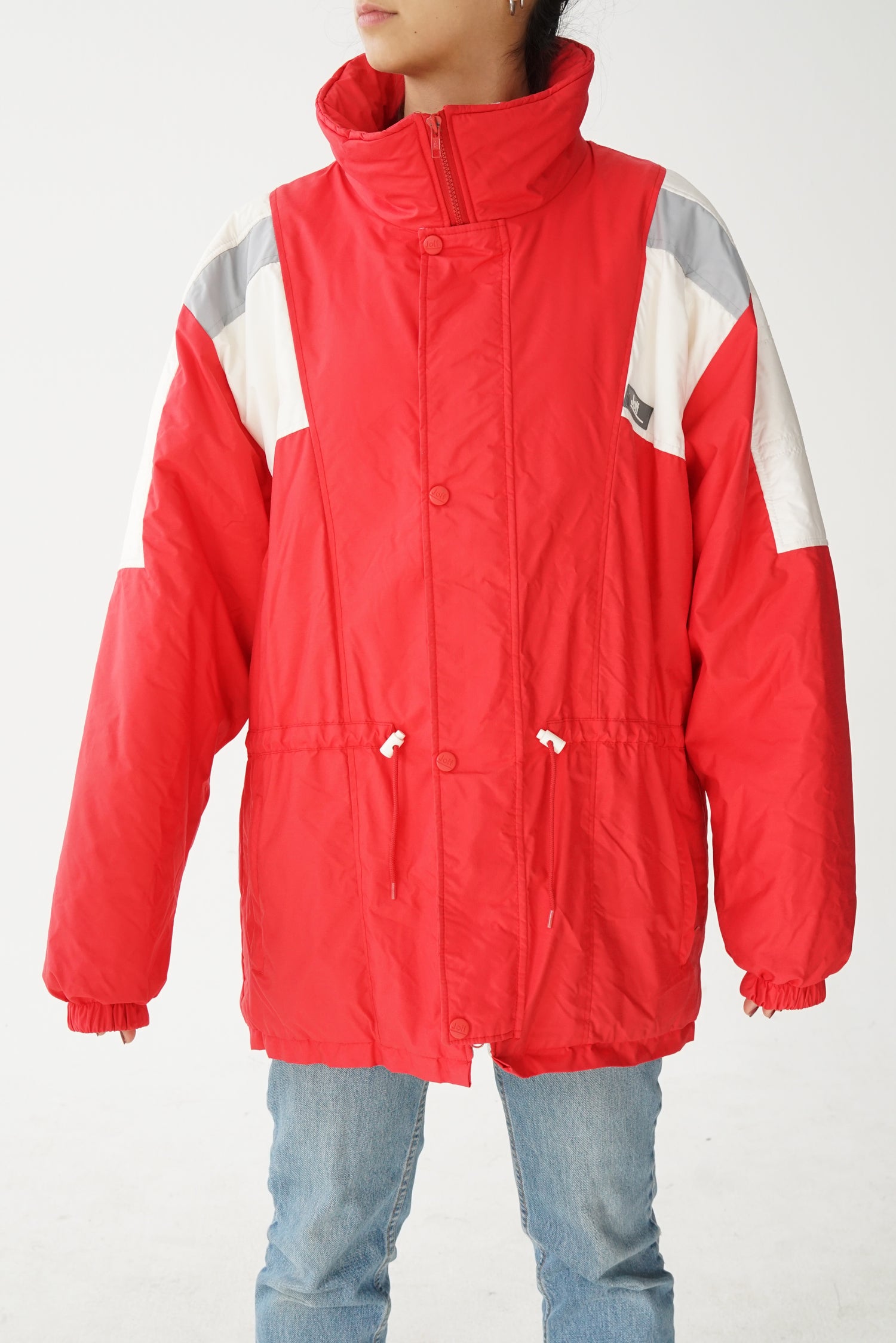 Manteau d'hiver Joff rouge et blanc fait au Canada unisex taille 44 (M-L)