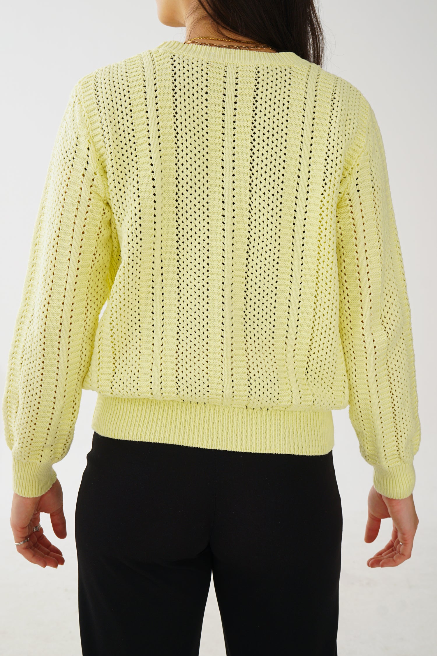 Chandail tricot vintage jaune pâle pour femme taille S