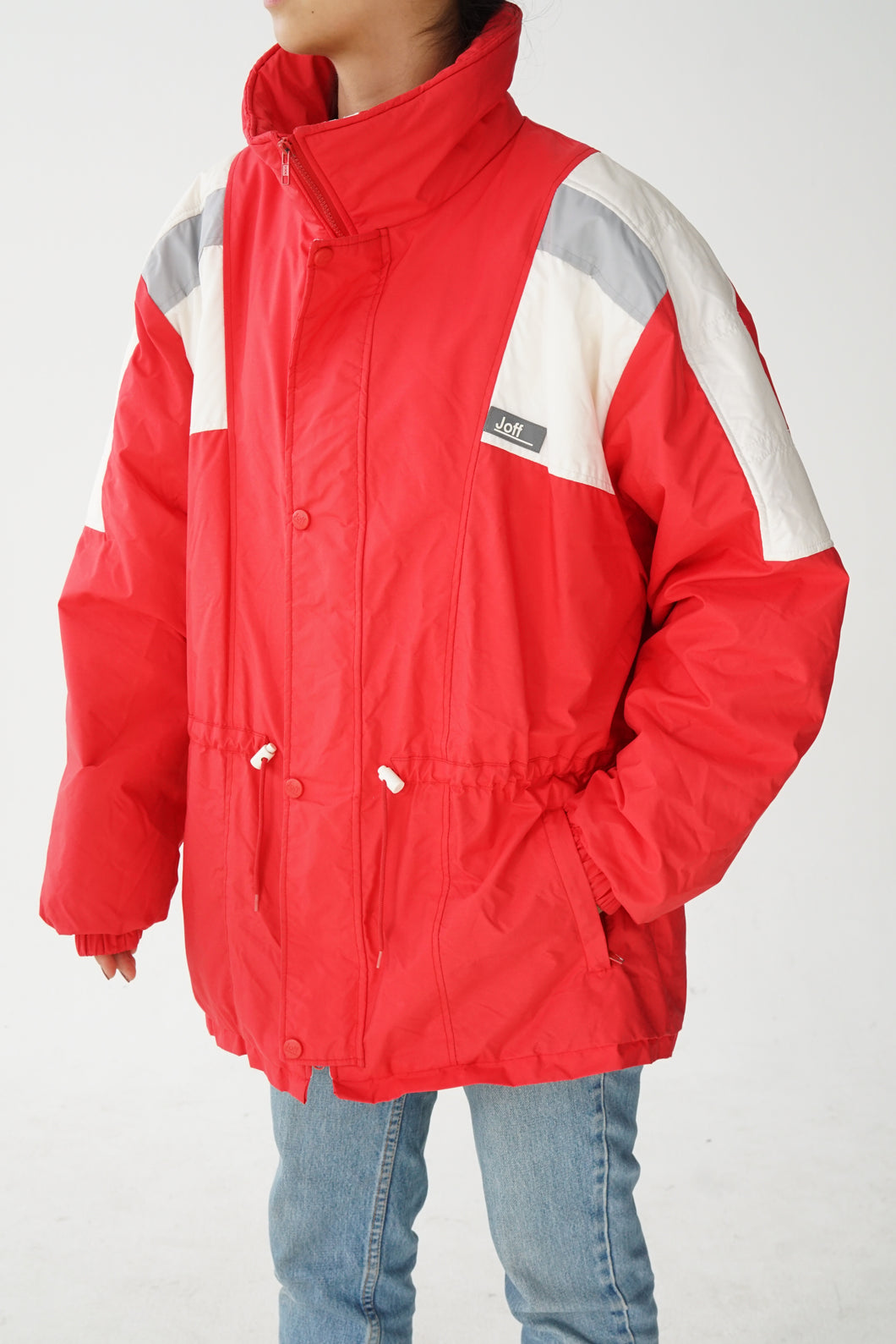 Manteau d'hiver Joff rouge et blanc fait au Canada unisex taille 44 (M-L)