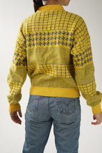 Charger l&#39;image dans la galerie, Cute chandail en laine 30/60 jaune à motifs taille S
