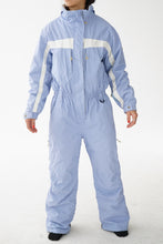 Charger l&#39;image dans la galerie, One piece vintage Trespass ski suit snow suit bleu poudre avec accent blanc pour enfant (XL)
