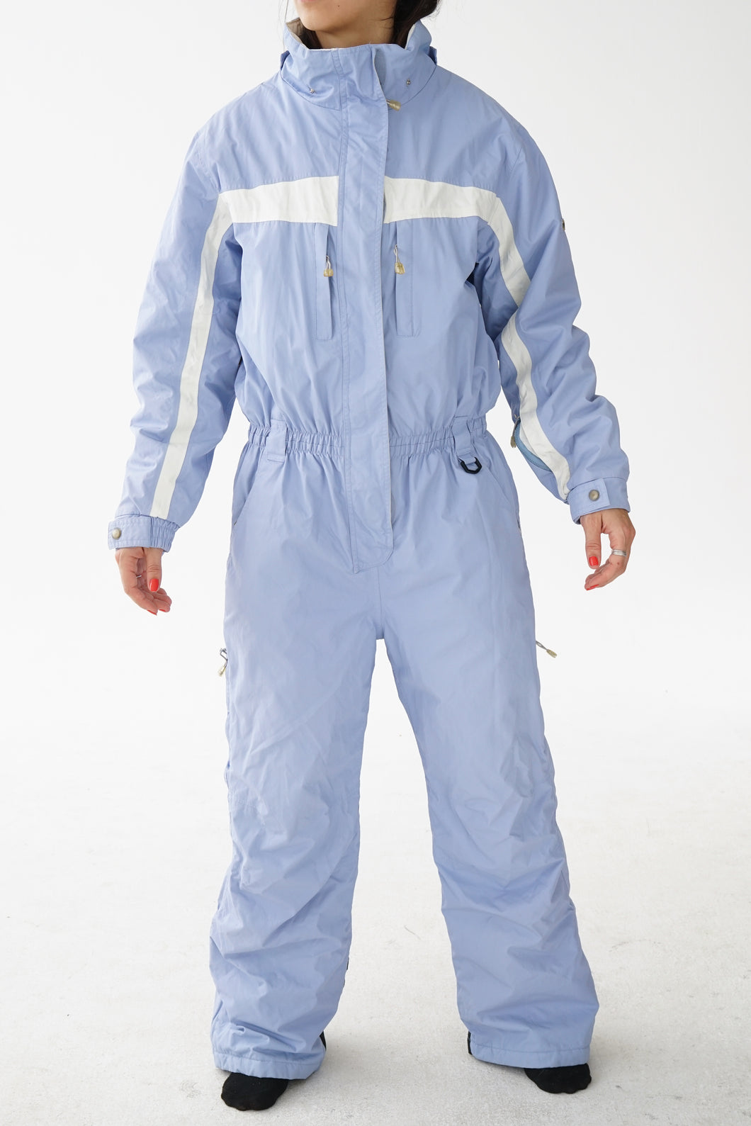 One piece vintage Trespass ski suit snow suit bleu poudre avec accent blanc pour enfant (XL)