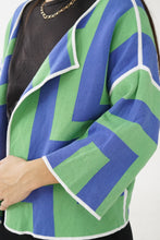 Charger l&#39;image dans la galerie, Veste vintage à manches 3/4 Tribal à motifs bleu et vert pour femme taille (L)
