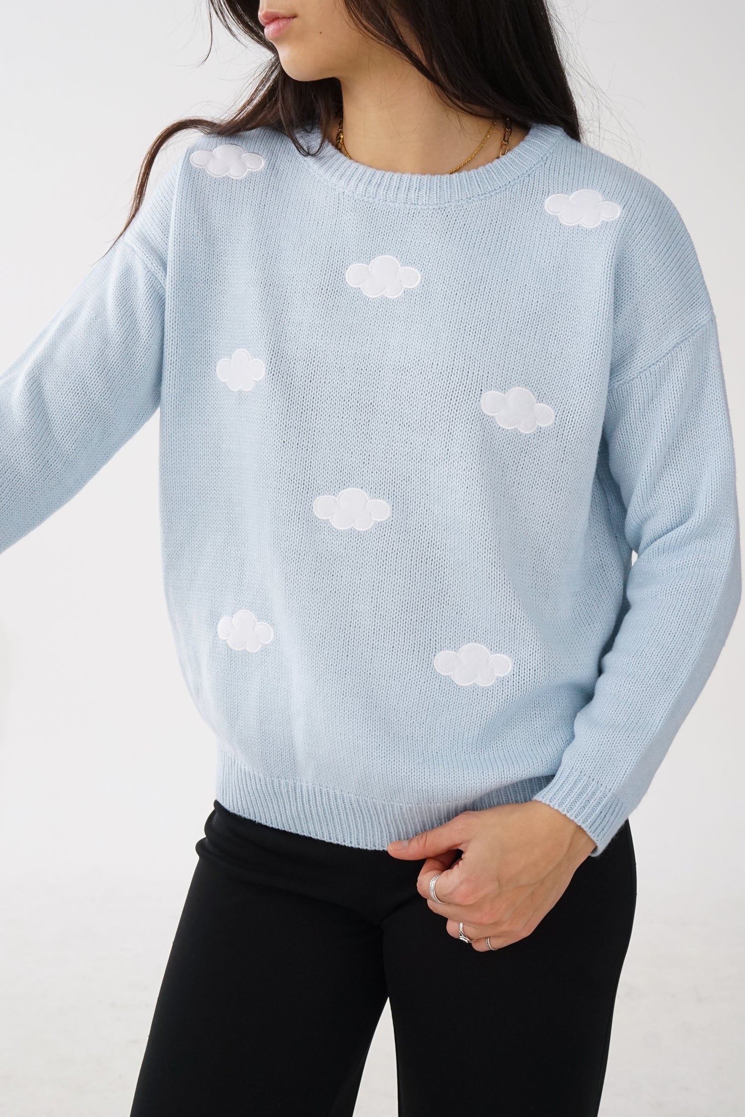 Tricot Free Valley bleu ciel avec motifs de nuage pour femme taille M