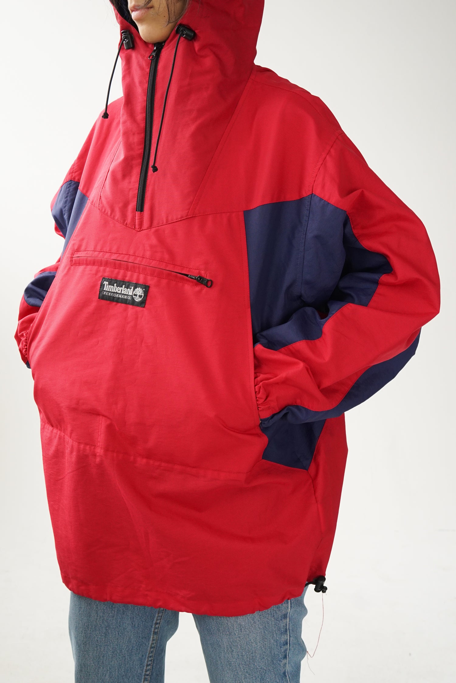Hardshell imperméable Timberland vintage half zip rouge et bleu pour homme taille S