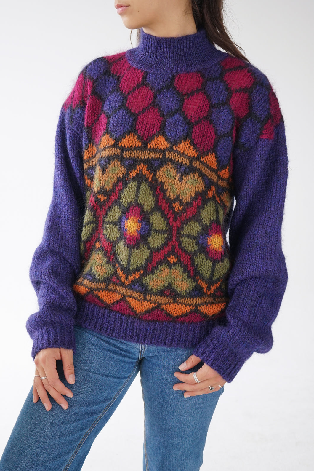 Chandail tricot en mohair avec motifs unisex taille M