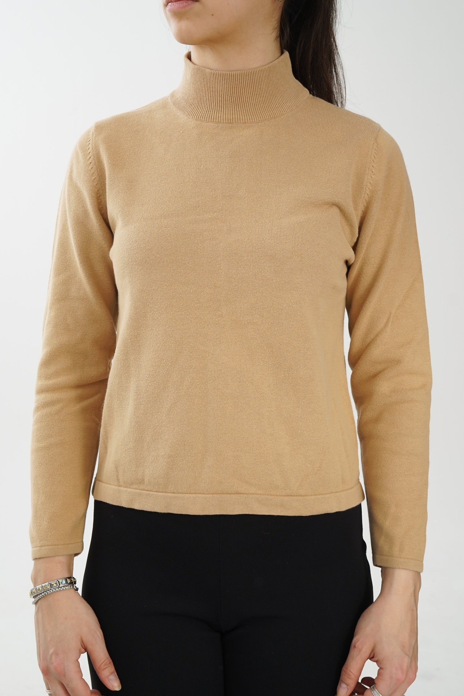 Col roulé en coton vintage Jessica beige pour femme taille S