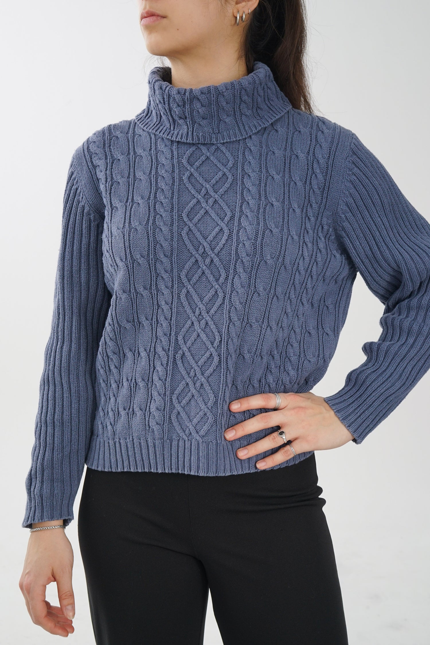 Col roulé en coton vintage Jessica Sport bleu pour femme taille M