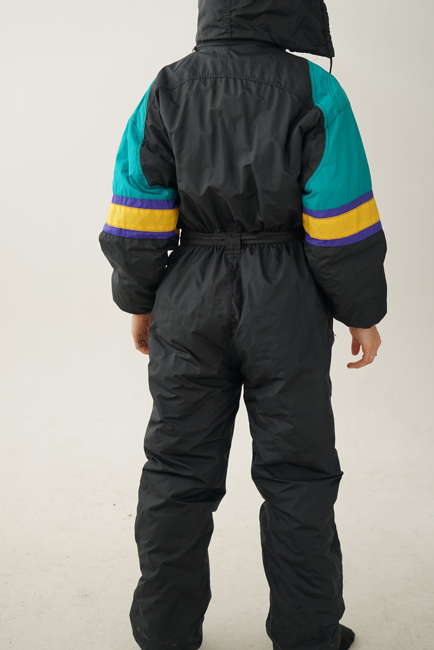 Vintage one piece New Face ski suit, black retro snow suit M