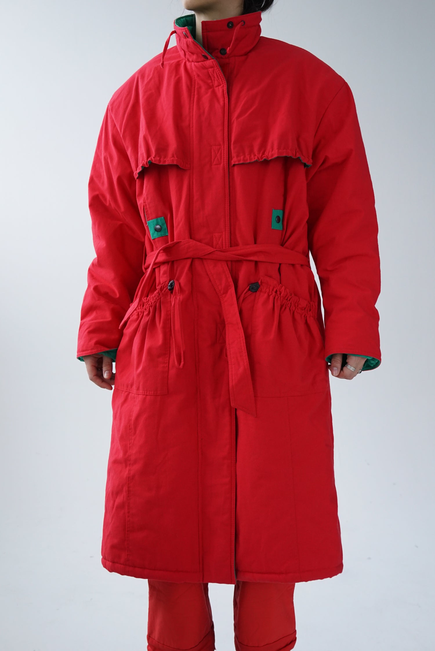 Manteau long vintage 80s rouge unisex M-L