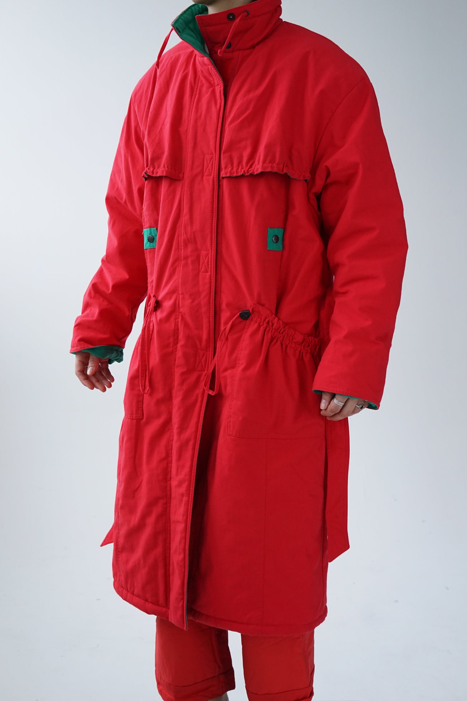Manteau long vintage 80s rouge unisex M-L