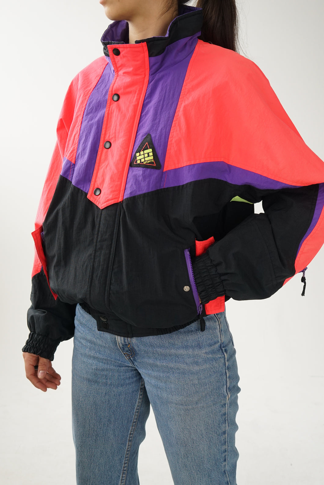 Manteau léger vintage avec int en coton Ho Sports noir et rose fluo unisex taille M