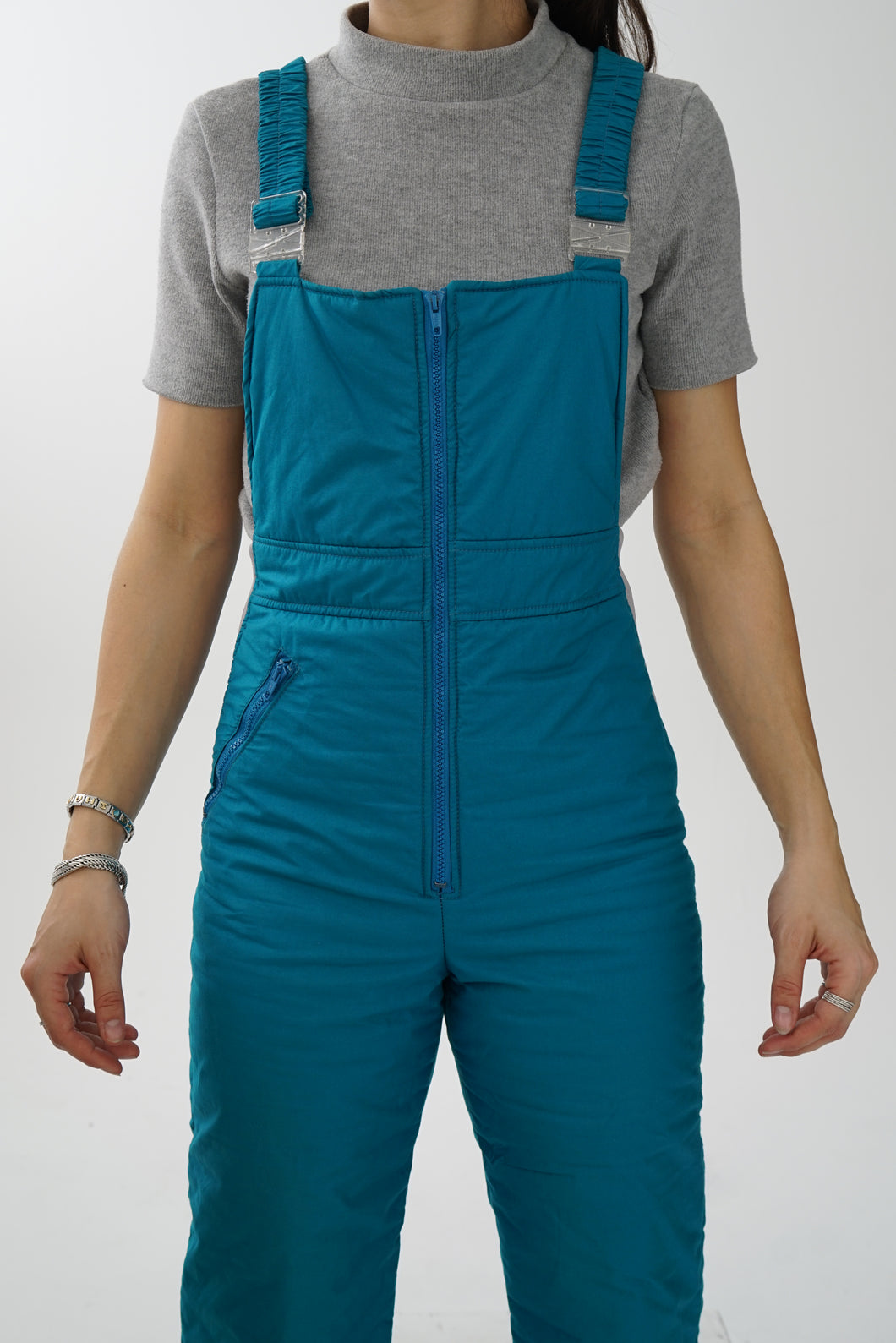 Vintage turquoise Joff overalls snow pants for women size S