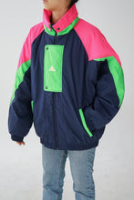 Load image into Gallery viewer, Manteau de ski vintage SunAlps bleu foncé et vert/rose fluos unisex taille 46 (L-XL)
