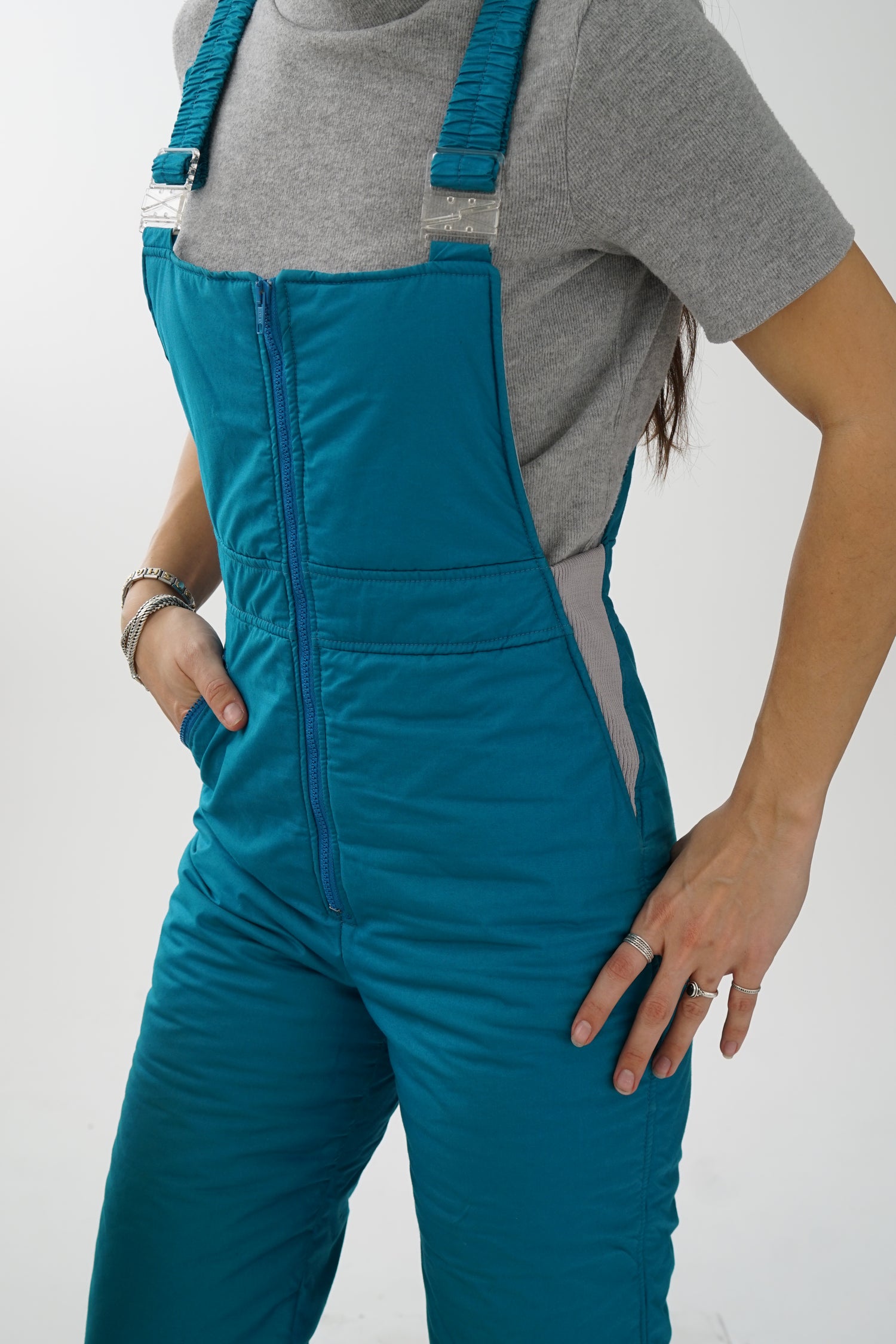 Vintage turquoise Joff overalls snow pants for women size S