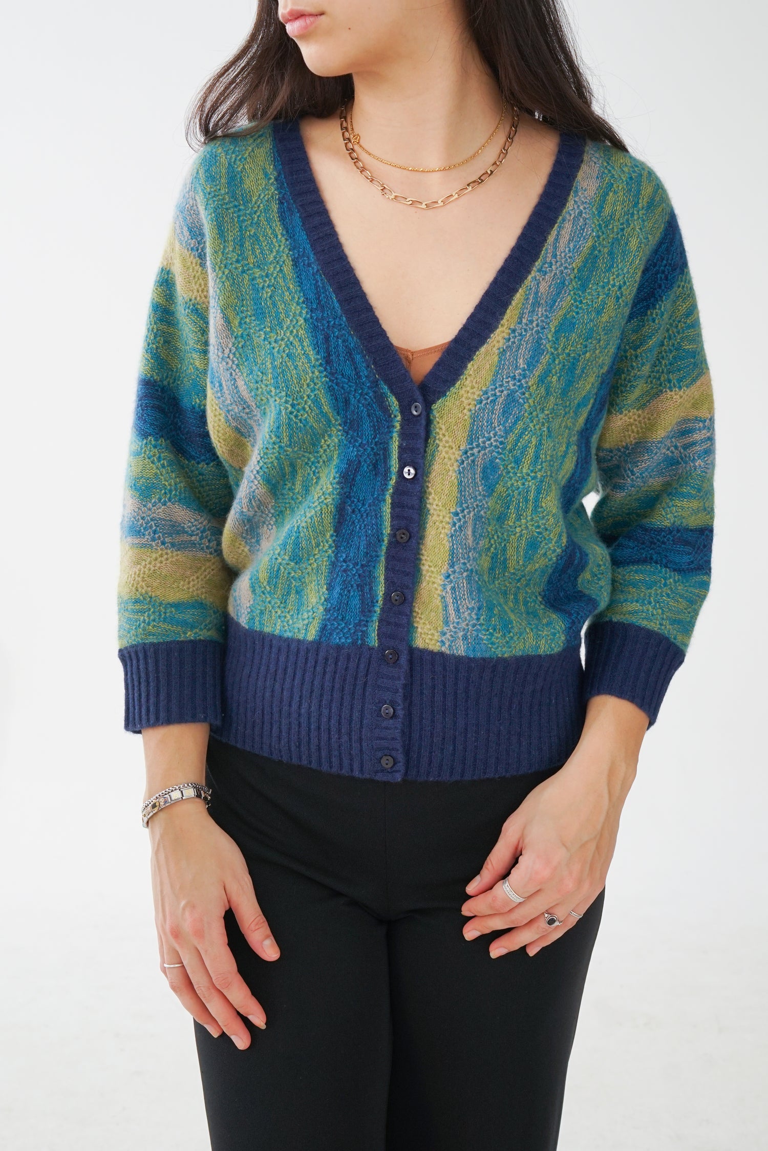 Cardignan 100% cachemire Lord & Taylor vert et bleu pour femme taille M