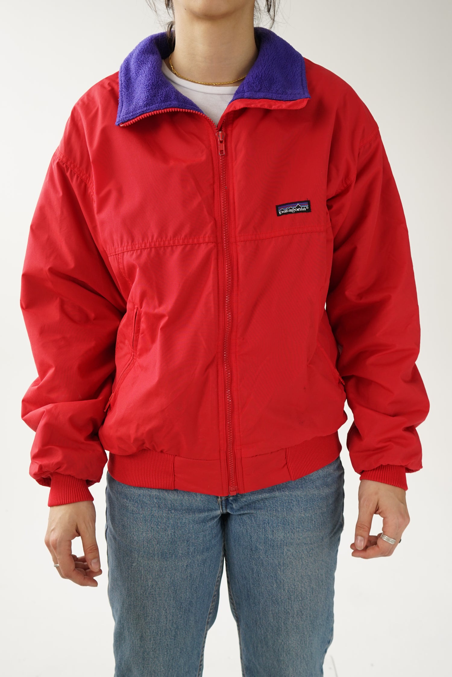 Manteau vintage Patagonia rouge int en polar bleu/mauve M