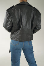 Charger l&#39;image dans la galerie, Perfecto de cuir vintage noir taille small homme

