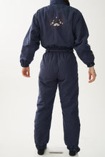 Load image into Gallery viewer, Vintage one piece Vuarnet ski suit, dark blue with faux fur collar for women size 8
