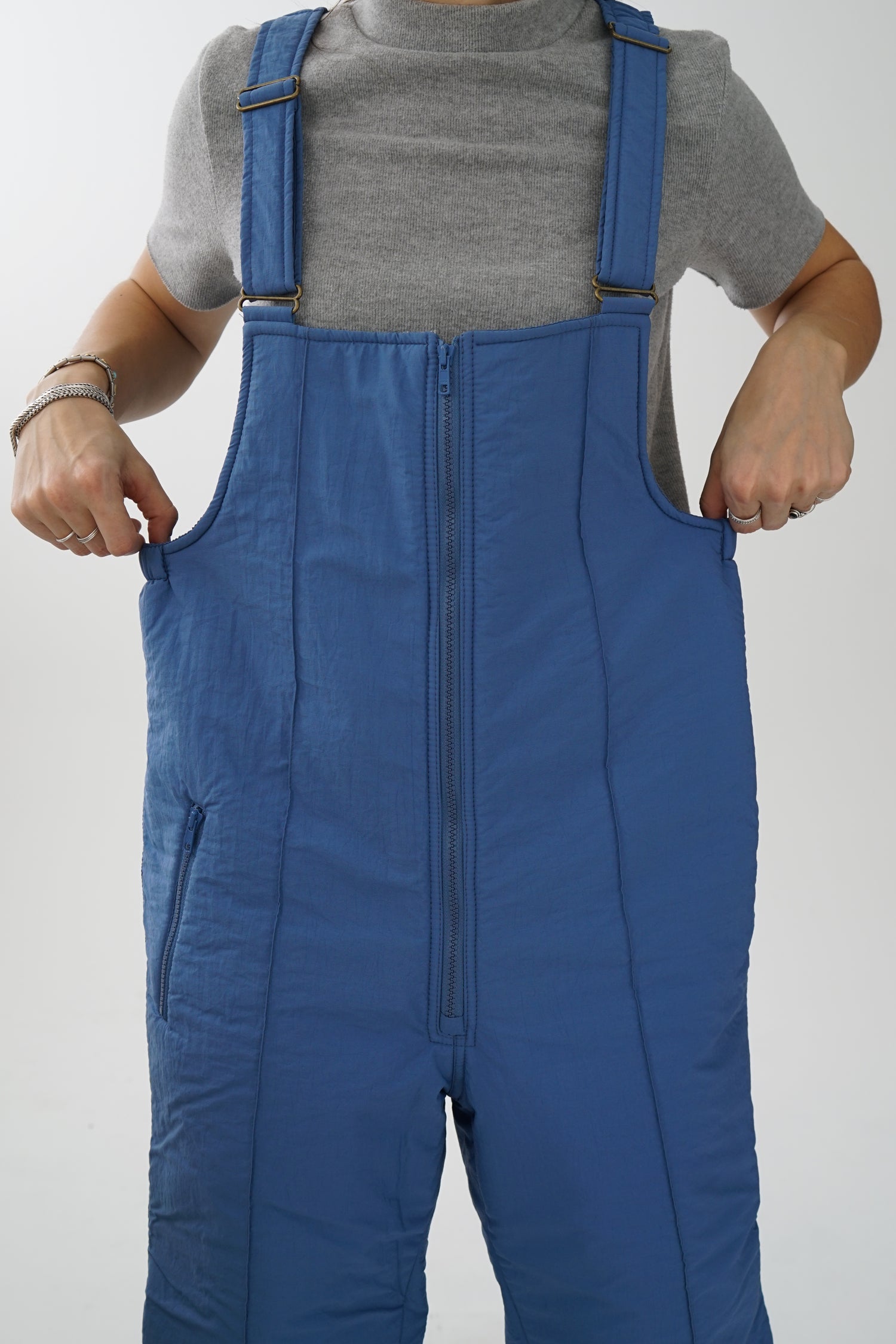 Vintage pastel blue overalls unisex snow pants size M