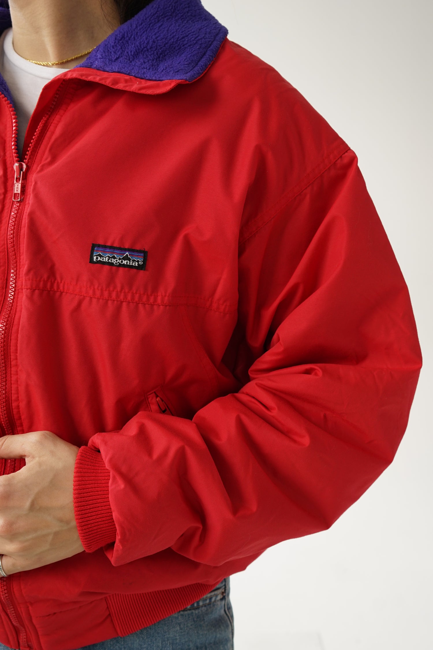 Manteau vintage Patagonia rouge int en polar bleu/mauve M