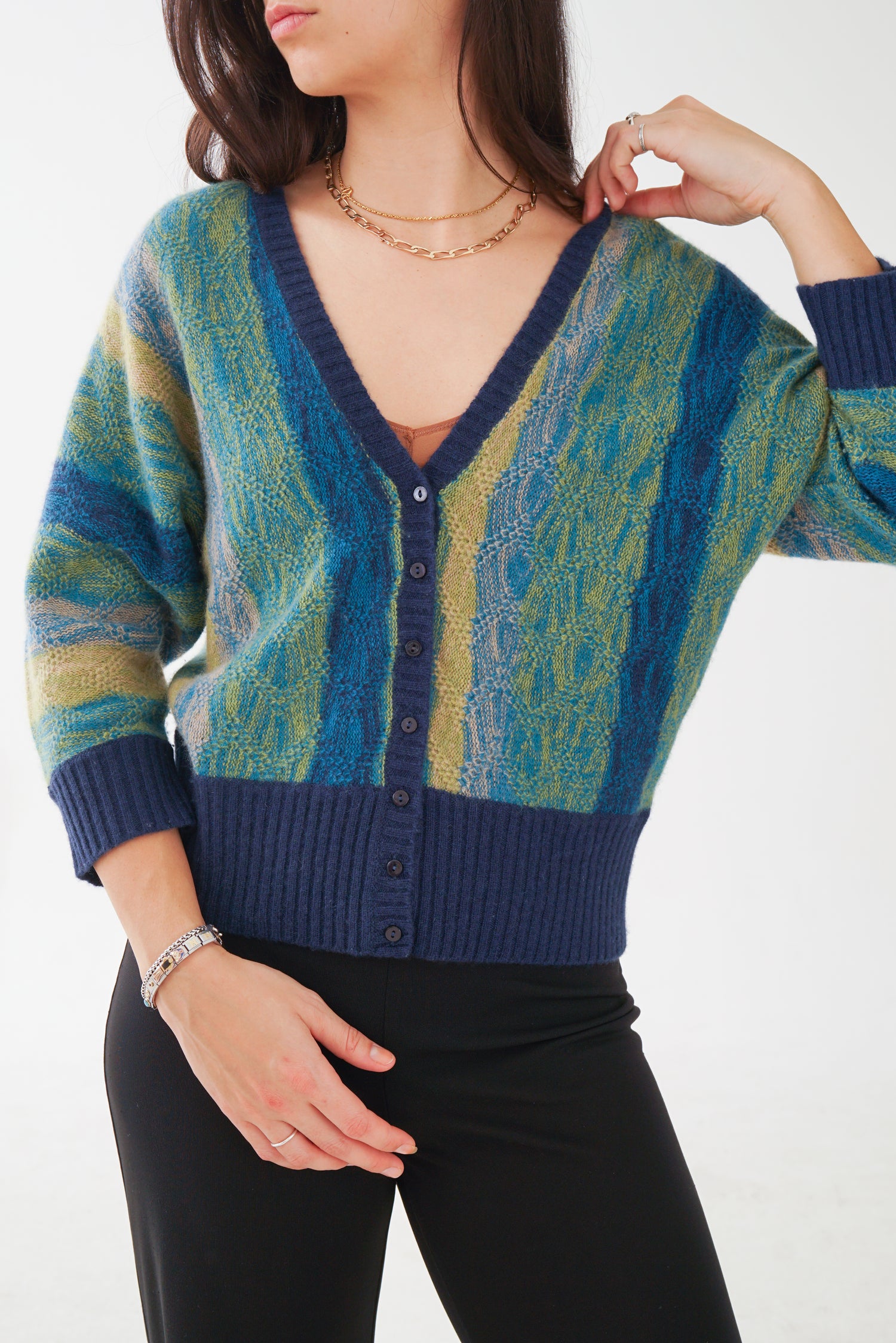 Cardignan 100% cachemire Lord & Taylor vert et bleu pour femme taille M