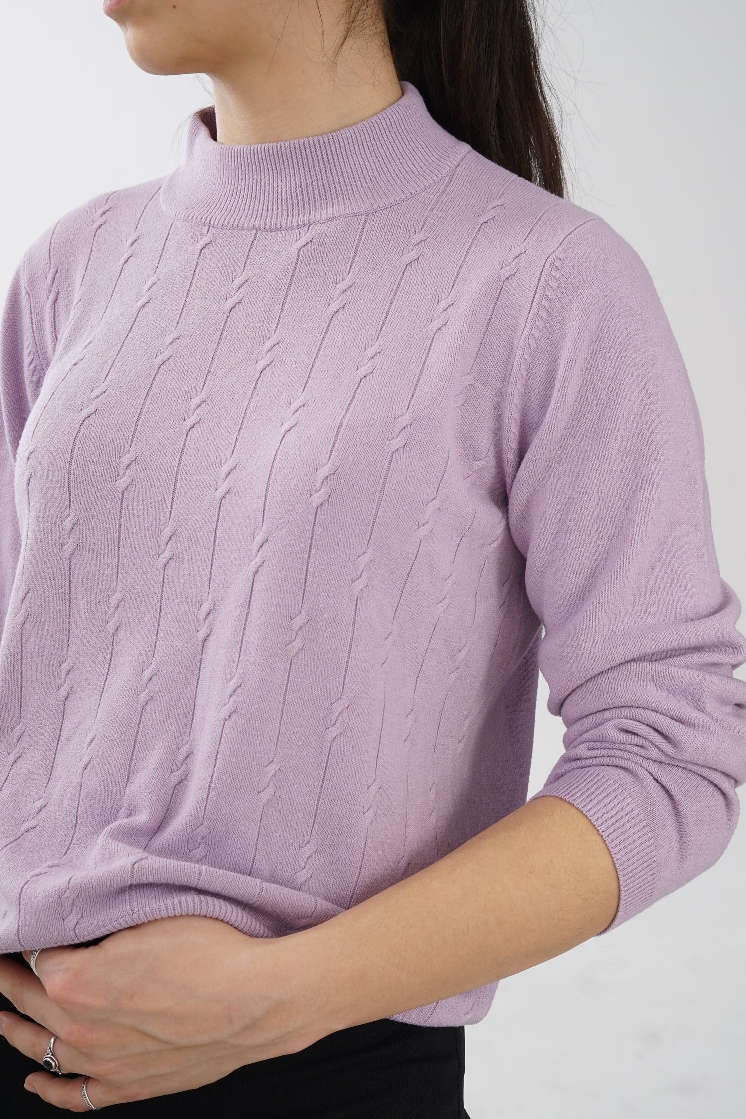 Chandail col rond manches 3/4 lila Allison Daley pour femme taille M petite