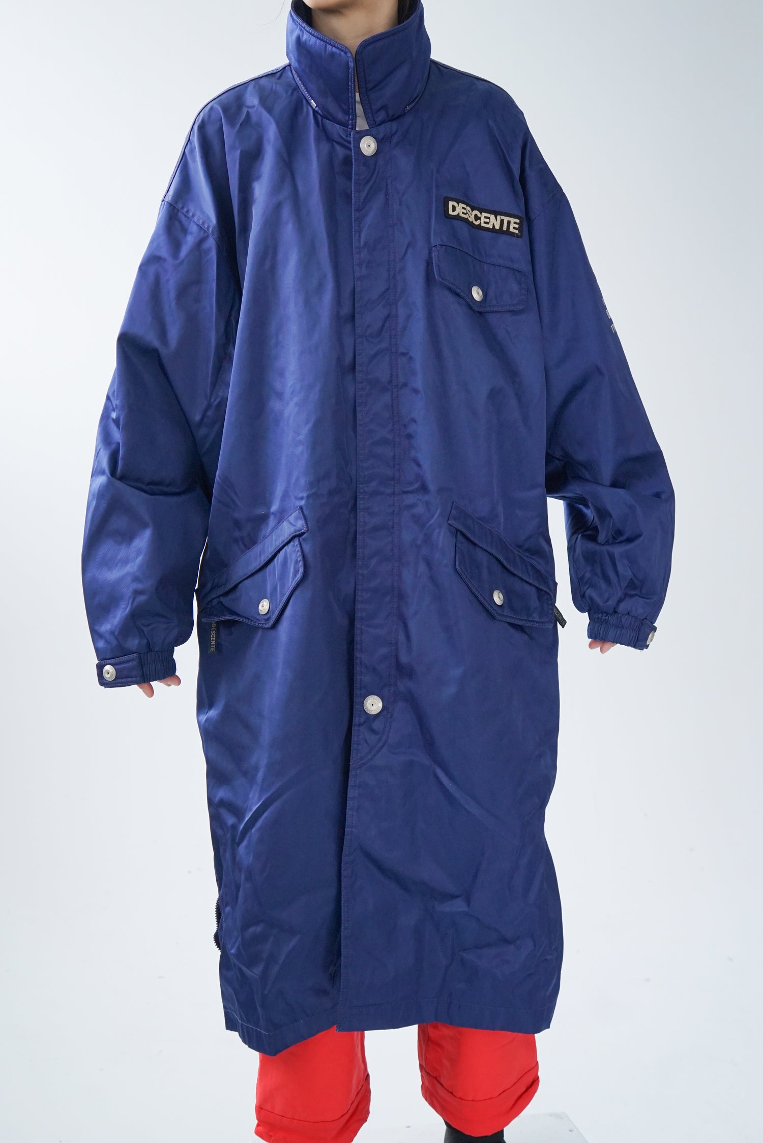Manteau long de ski léger vintage Descente bleu métallique pour homme taille L