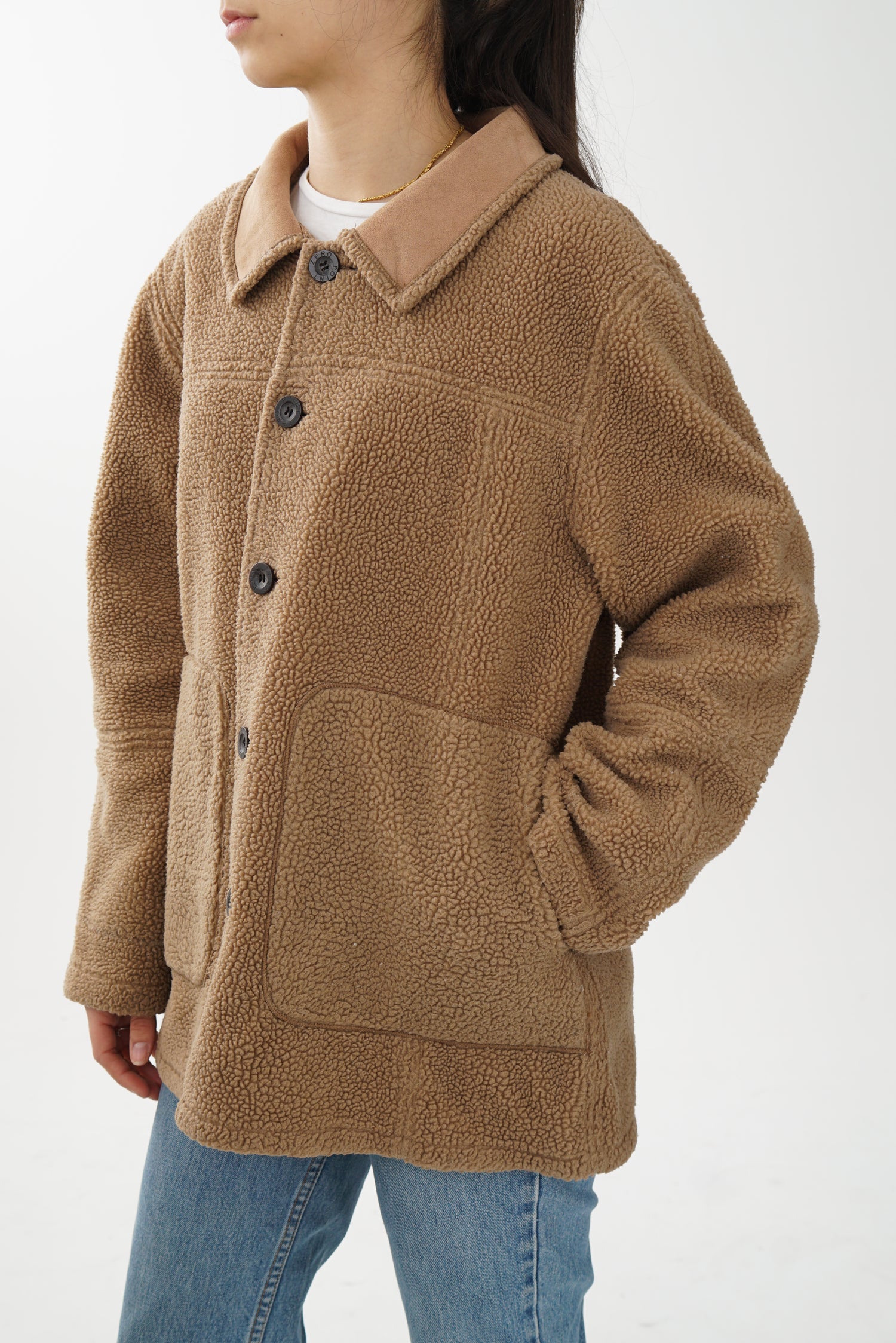 Manteau léger réversible vintage brun mouton et suède pour femme taille S-M