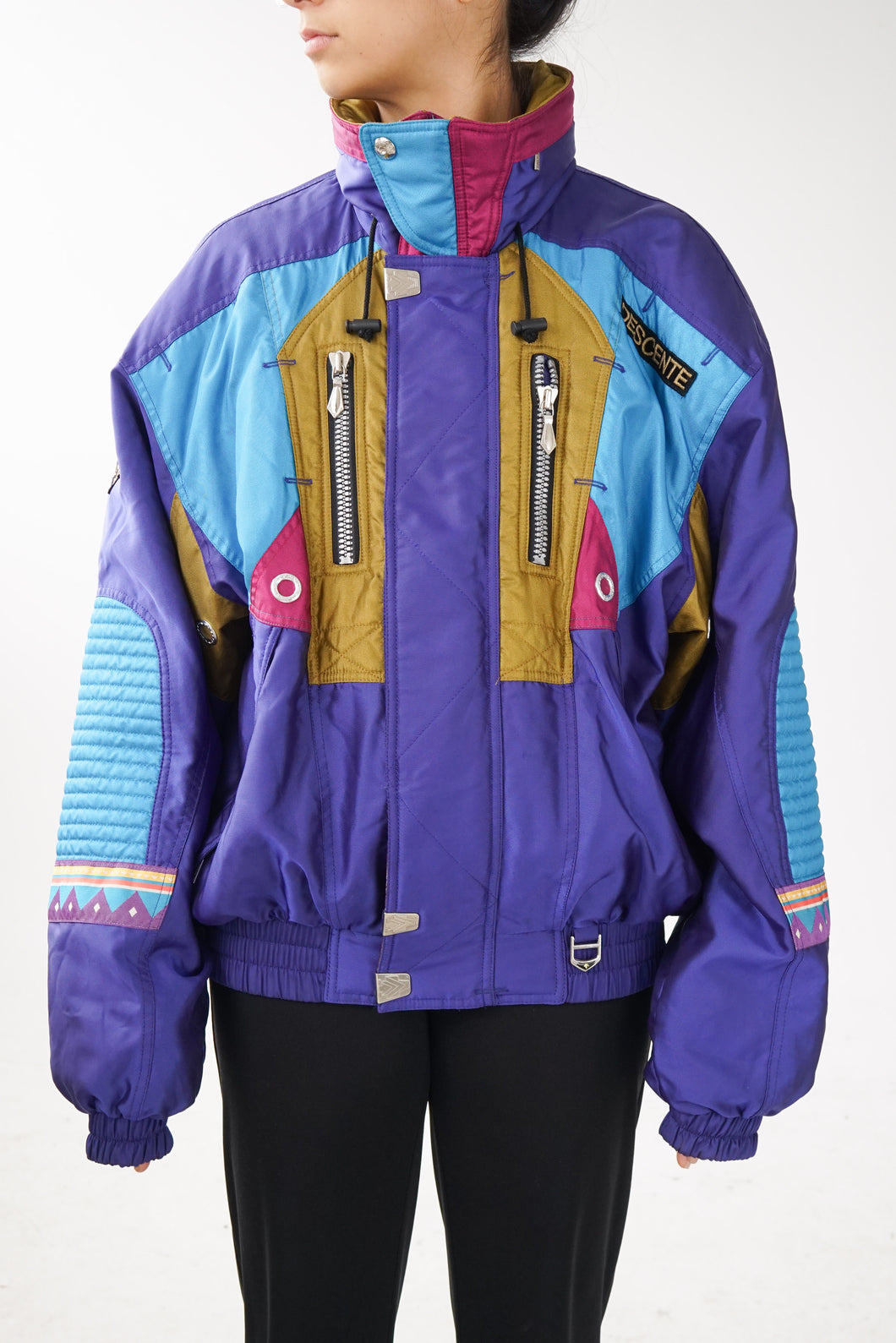 Manteau rétro ski vintage Descente à motifs étallique pour homme taille L