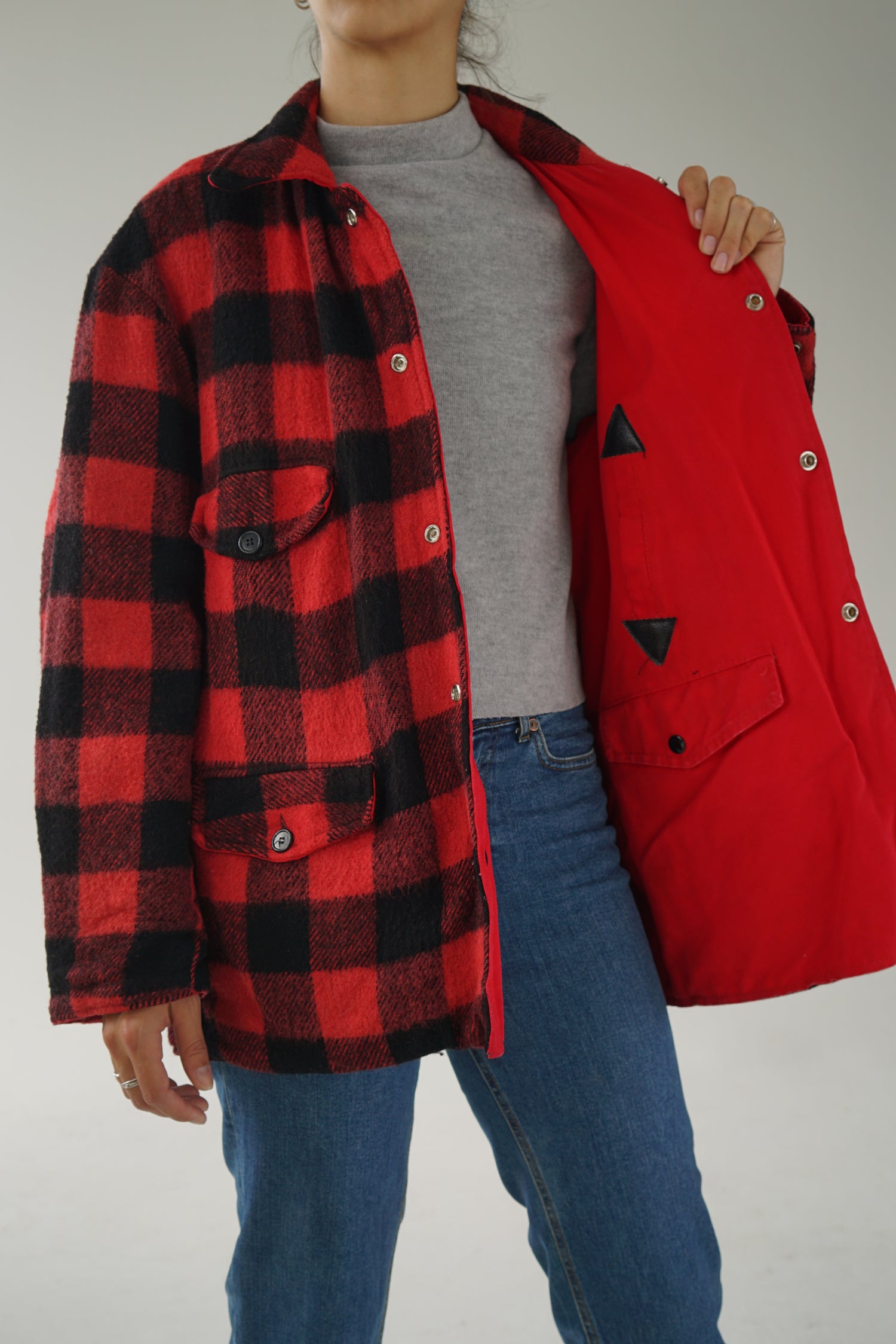 Manteau réversible en laine carotté rouge S
