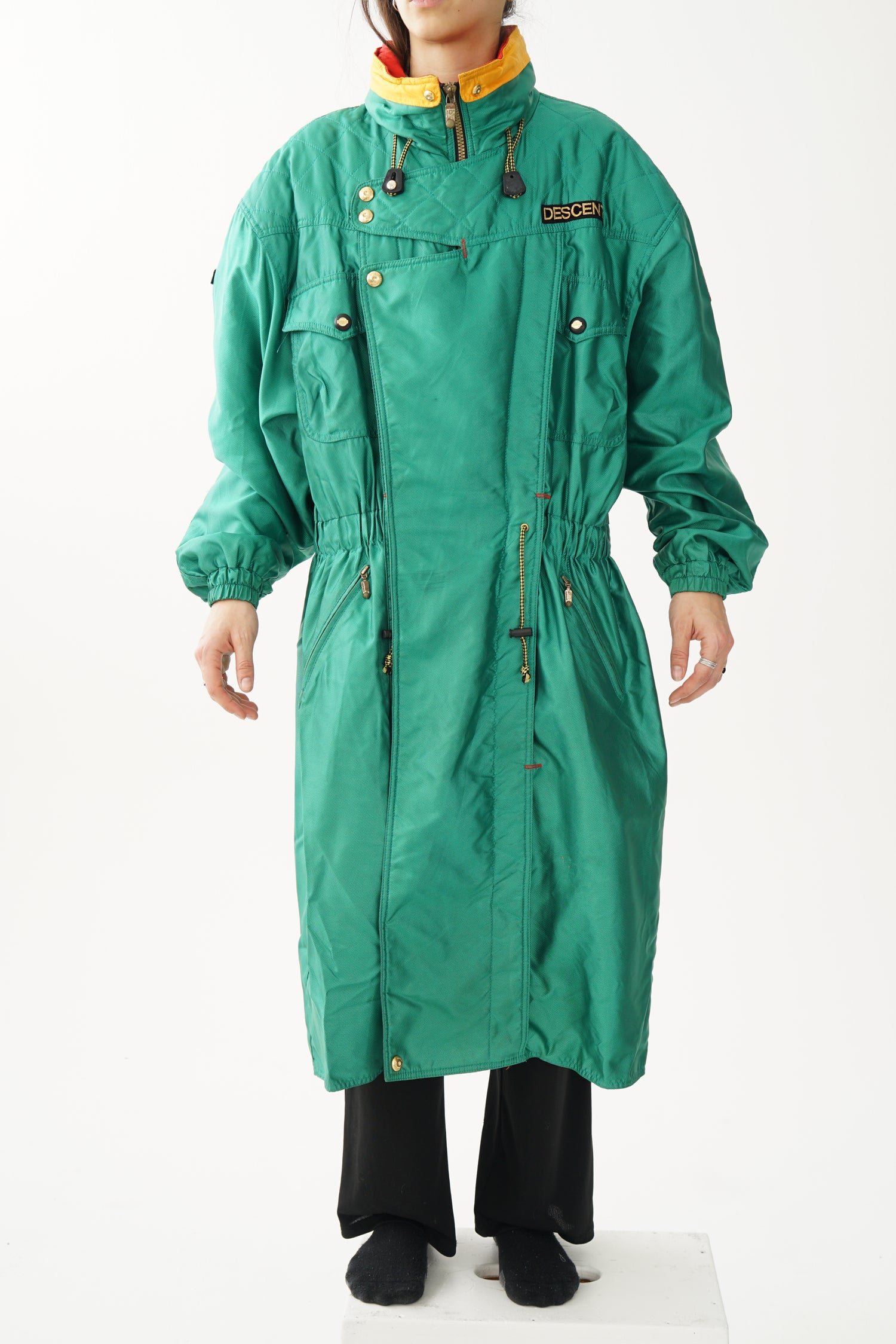 Manteau long de ski vintage Descente vert flash pour homme taille L