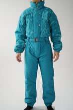 Charger l&#39;image dans la galerie, One piece vintage K-Way ski suit, snow suit turquoise taille 42 (M)
