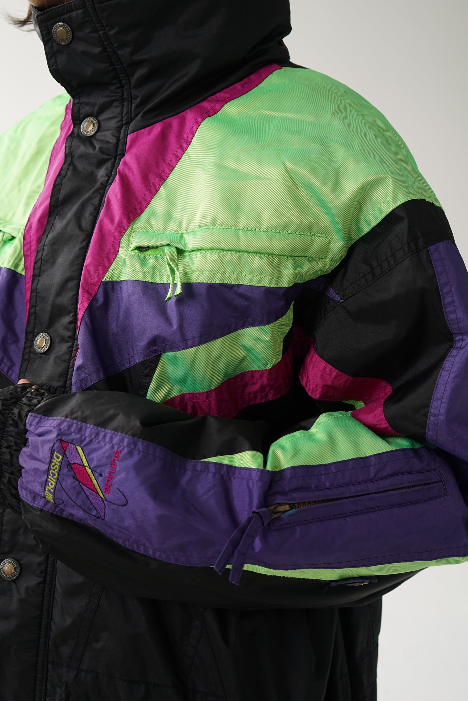 Manteau de ski rétro Sun Ice vert fluo et noir taille L