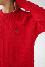 Charger l&#39;image dans la galerie, Chandail tressé Lacoste vintage rouge pour homme taille XL
