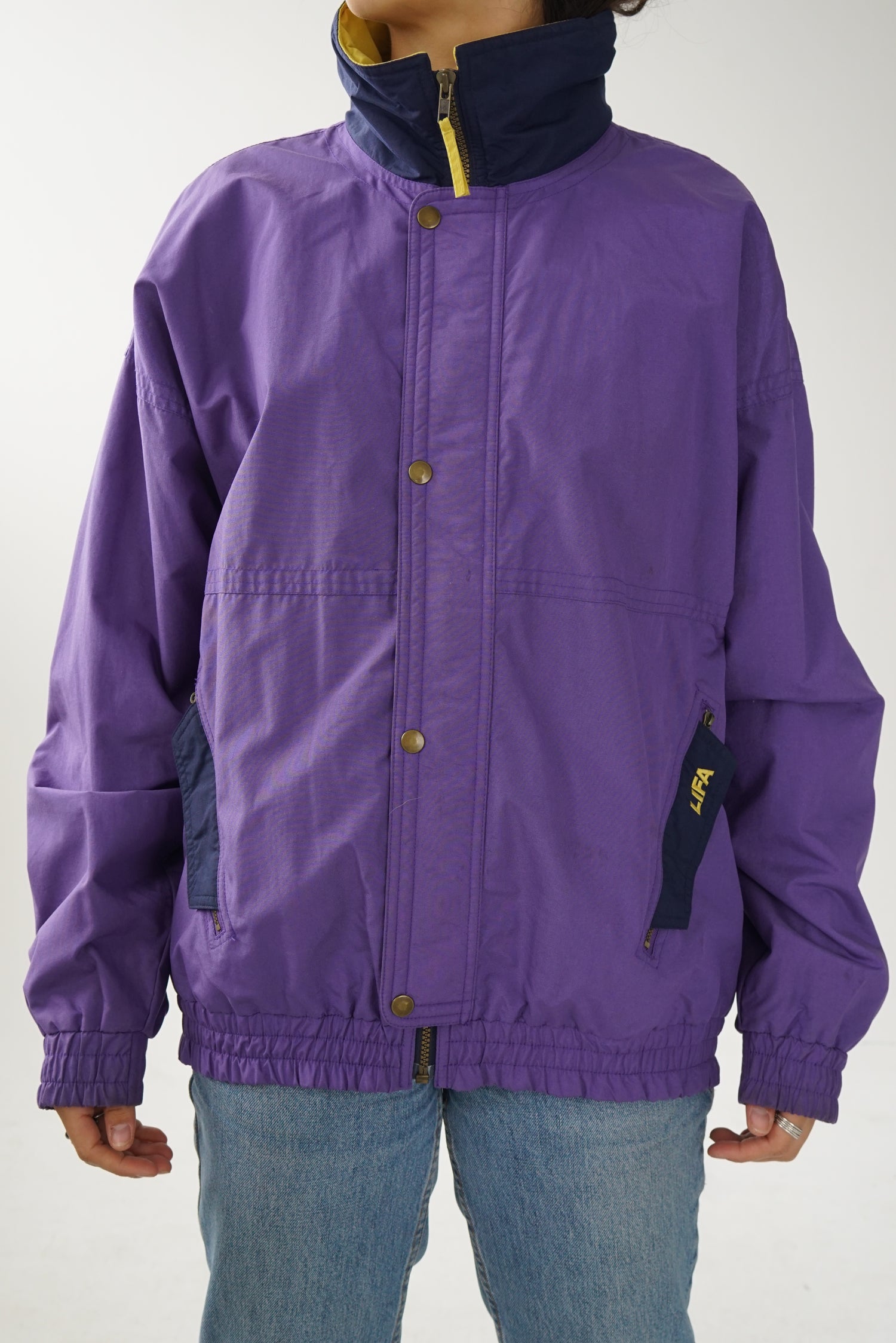 Manteau léger vintage Lifa mauve avec int jaune unisex taille L-XL