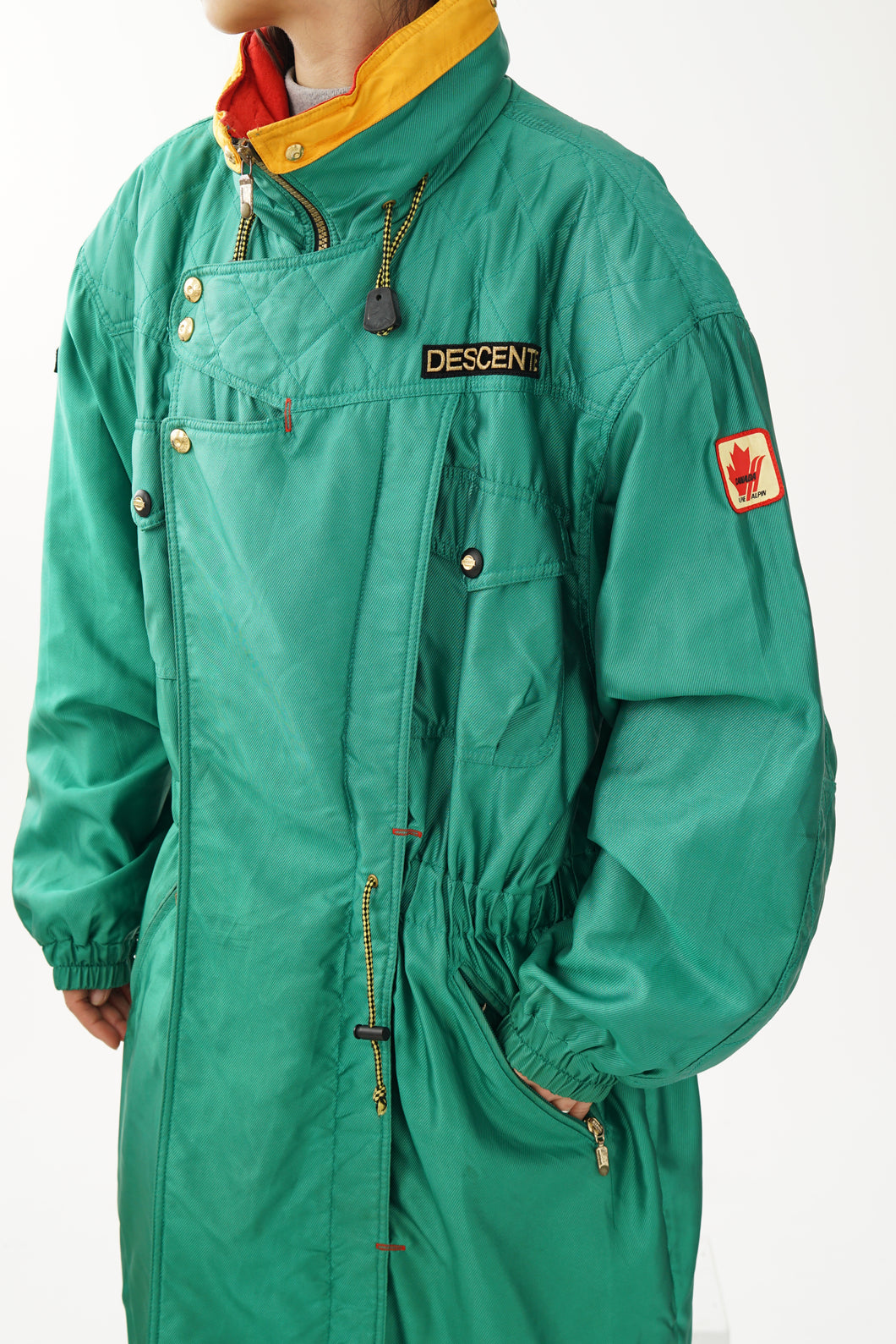 Manteau long de ski vintage Descente vert flash pour homme taille L