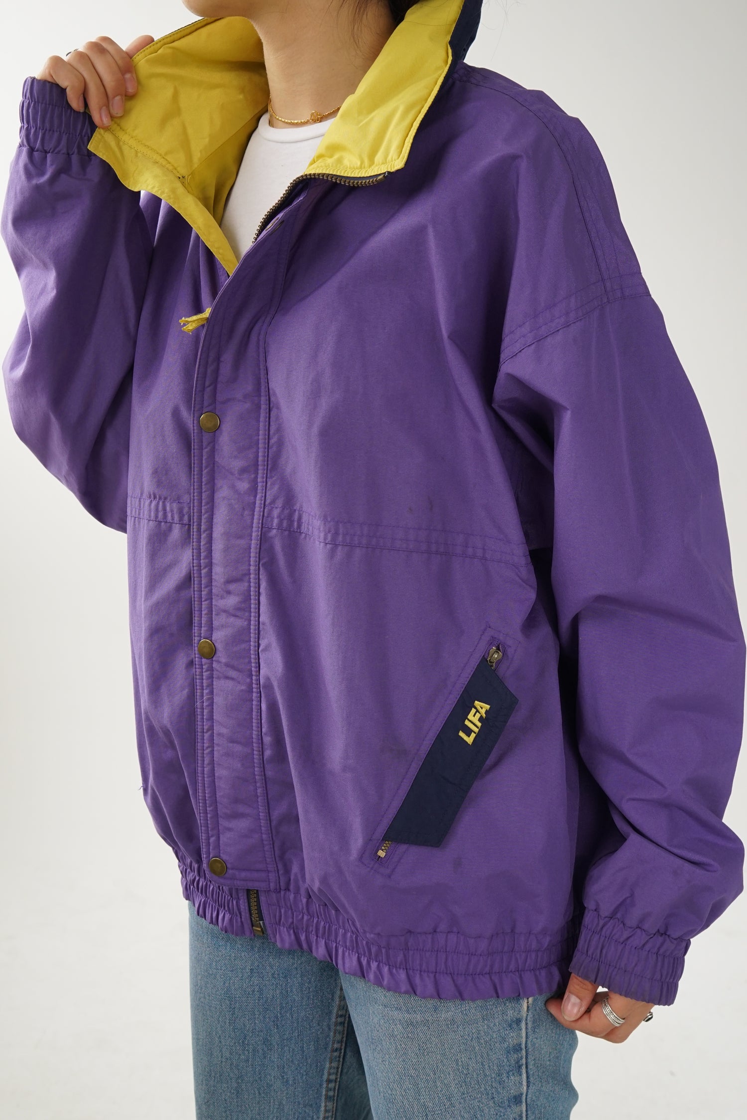 Manteau léger vintage Lifa mauve avec int jaune unisex taille L-XL