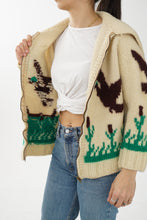 Charger l&#39;image dans la galerie, Manteau tricot en laine vintage thématique printemps unisex taille S-M
