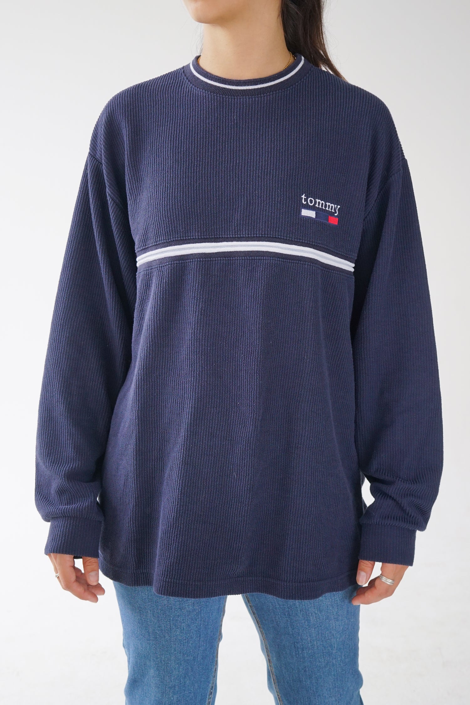 Crewneck vintage Tommy bleu foncé pour homme taille XL