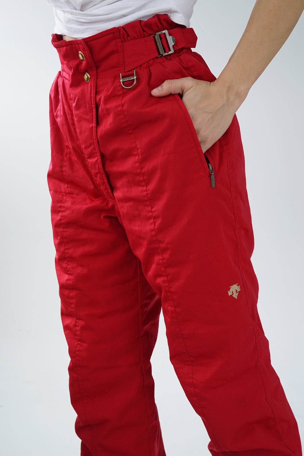 Vintage snow pants Descente red suede for women size 12 (M)
