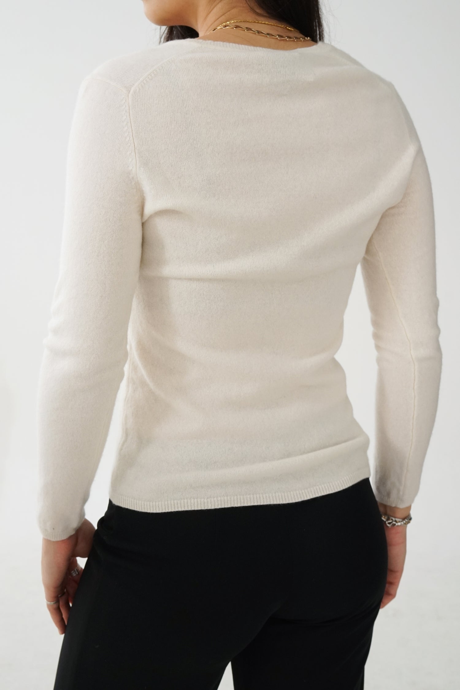 Chandail vintage col en V Lord & Taylor 100% cachemire blanc crème pour femme taille M