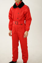 Charger l&#39;image dans la galerie, Vintage one piece Fera ski suit, snow suit rouge avec faux et broderie taille 8
