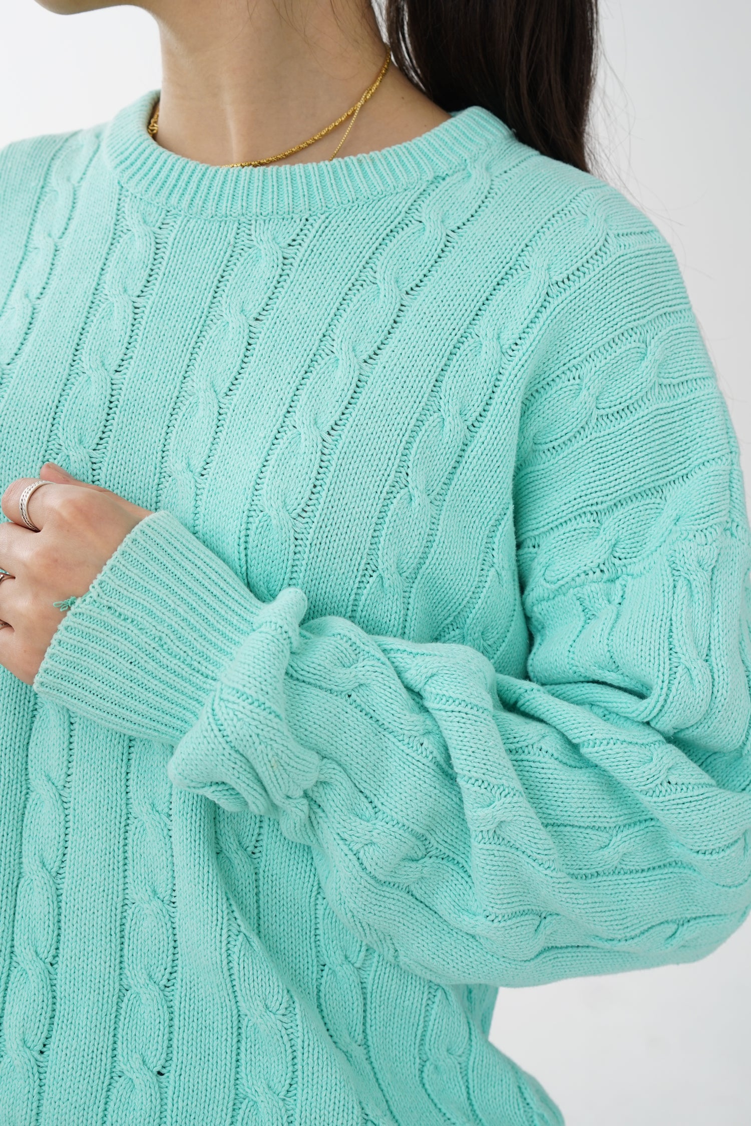 Chandail tressé à manches longues vintage Trade turquoise pour femme taille M